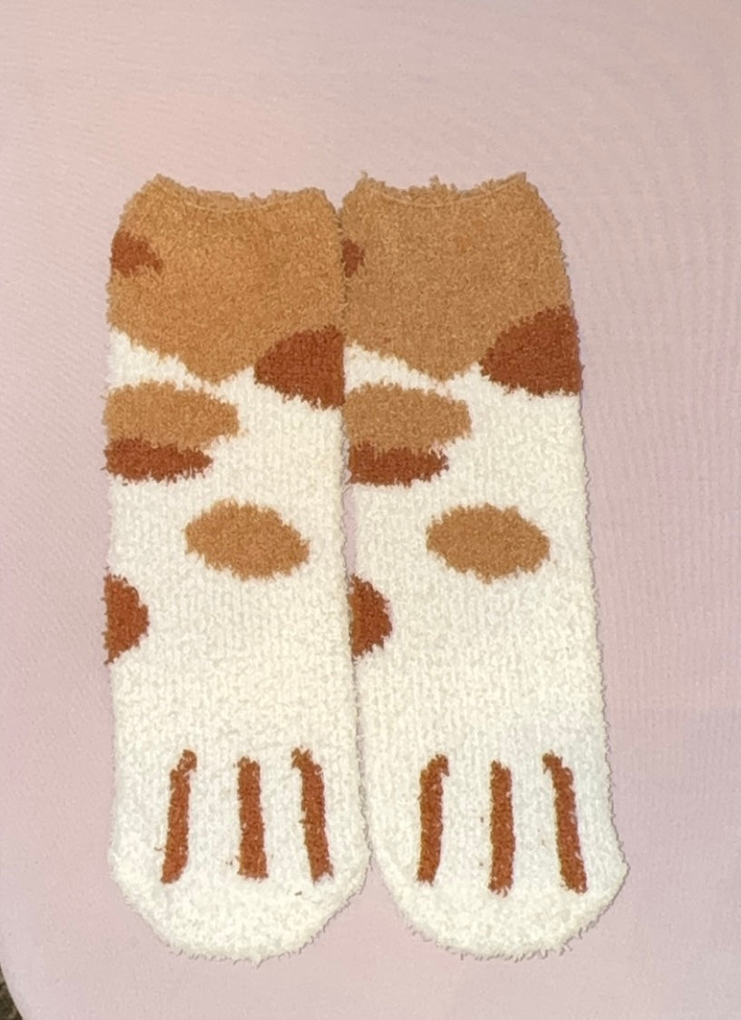 Fuzzy calico cat socks