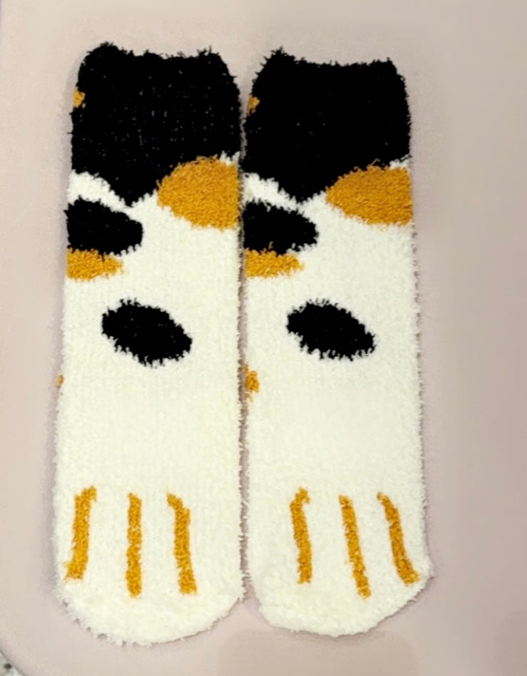 Fuzzy calico cat socks