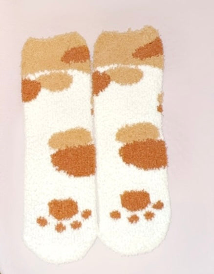 Fuzzy brown calico cat socks