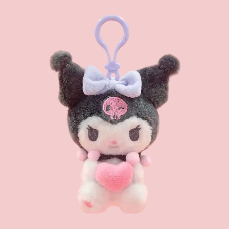 Authentic Sanrio Kuromi Plush Holding Heart | Plush Keychain