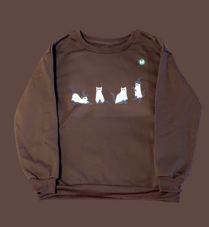 Brown Halloween Ghost Cats Sweater