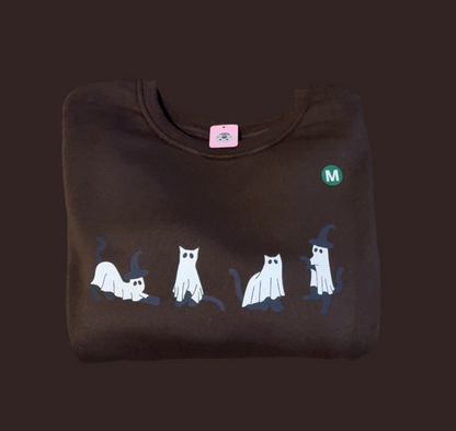 Brown Halloween Ghost Cats Sweater