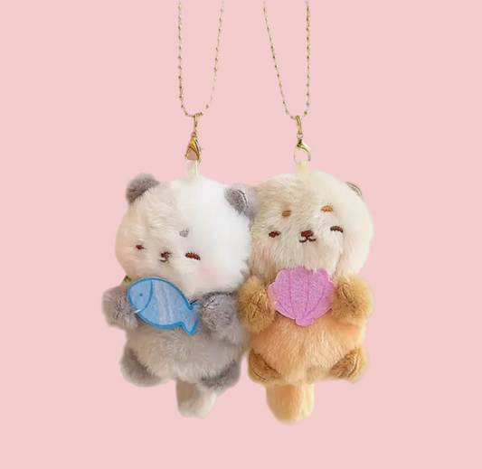 Duo Plush Magnet Otter Bee Turtle Keychain Set