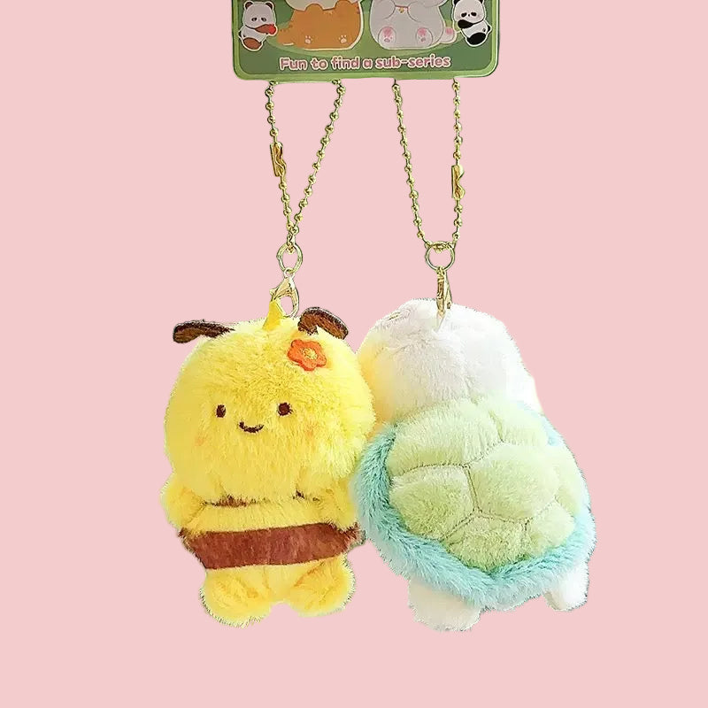 Duo Plush Magnet Otter Bee Turtle Keychain Set